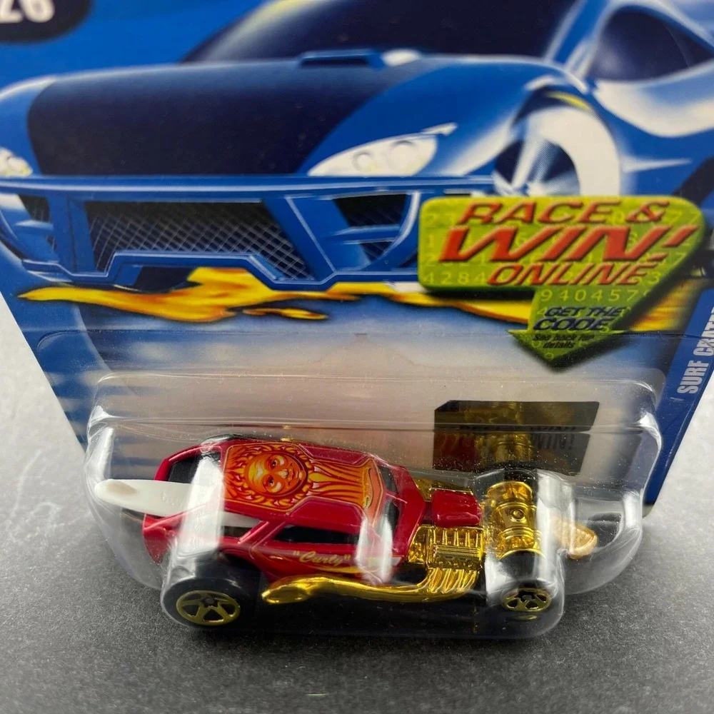 Hot Wheels Curly Surf Crate Car Red Diecast 1/64 Scale Surfboard Collector #126